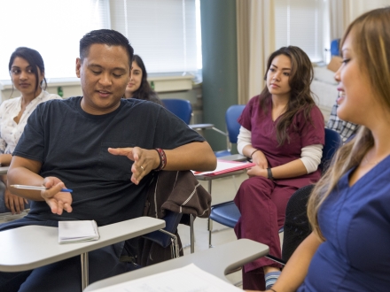 Students having discussion in a classroom